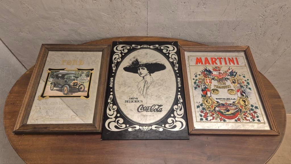 Vintage reclame set Coca-Cola, Ford & Martini, Ophalen, Gebruikt, Reclamebord