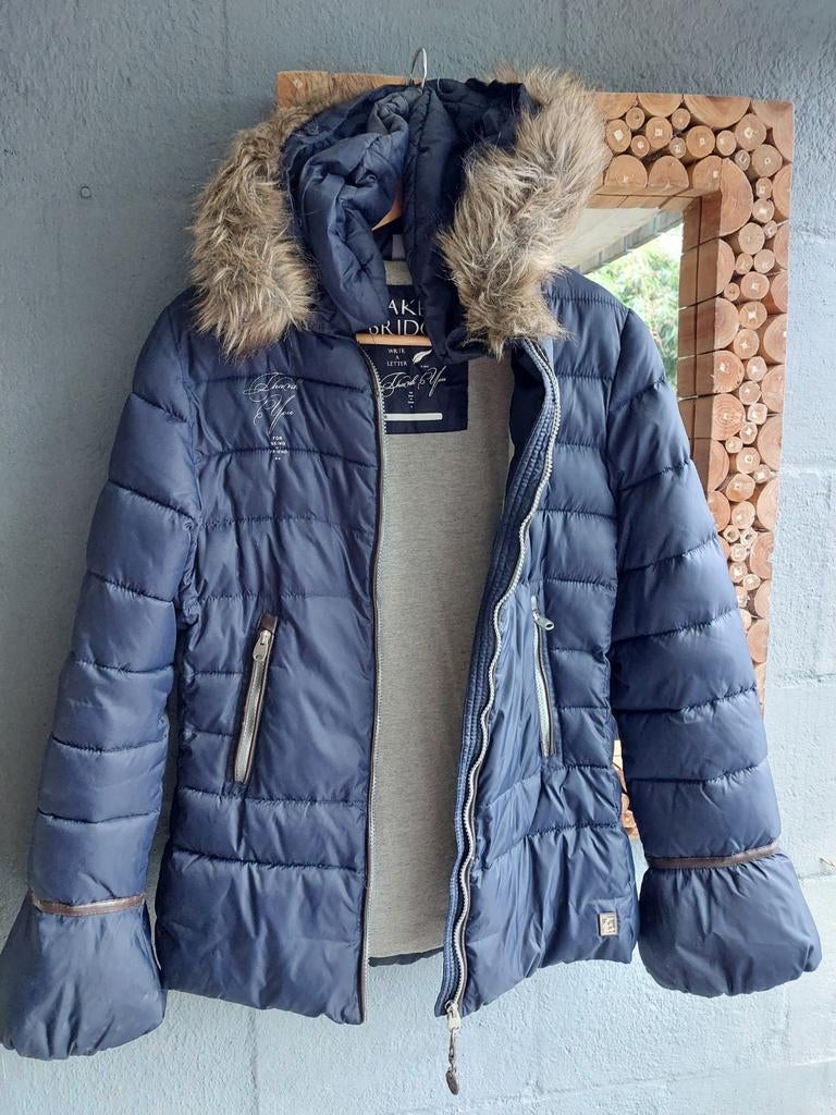 Blauwe gewatteerde meisjes jas met bontkraag -  16(170/176), Ophalen of Verzenden, Zo goed als nieuw, Meisje, Jas