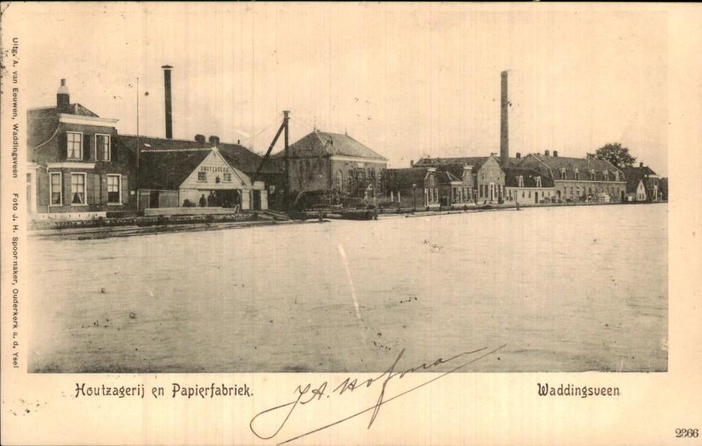 Waddingsveen - Houtzagerij en Papierfabriek - Gevel, Verzamelen, Ophalen of Verzenden, Voor 1920, Gelopen, Zuid-Holland