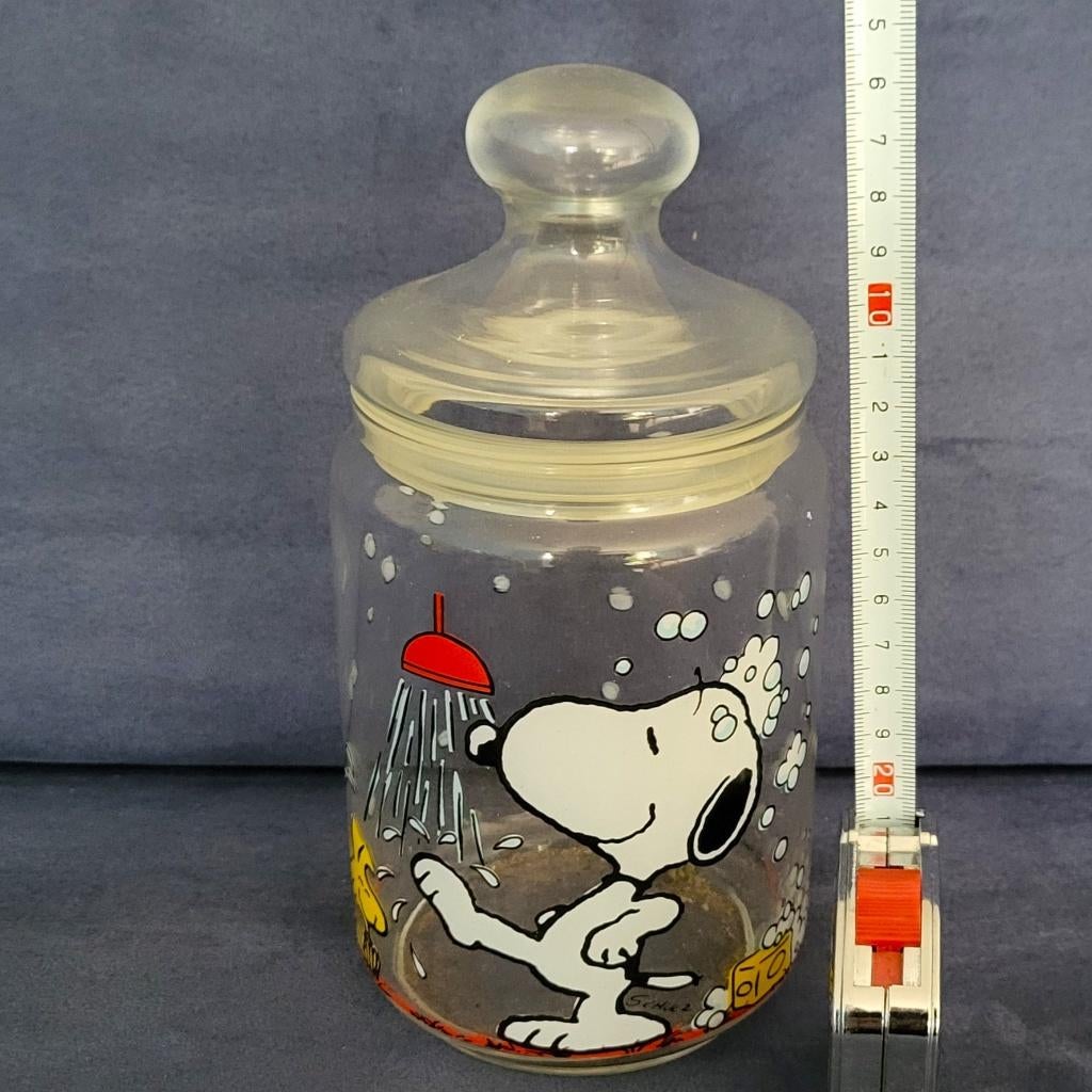 Snoopy koekjestrommel glas pot met deksel snoeppot vintage, Verzamelen, Ophalen of Verzenden, Huis en Inrichting