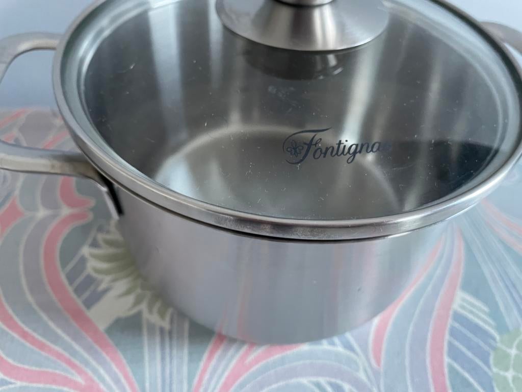 Fontignac RVS pan met Glazen Deksel alle warmtebronnen ZGAN, Inductieplaat, Zo goed als nieuw, Rvs, Ophalen