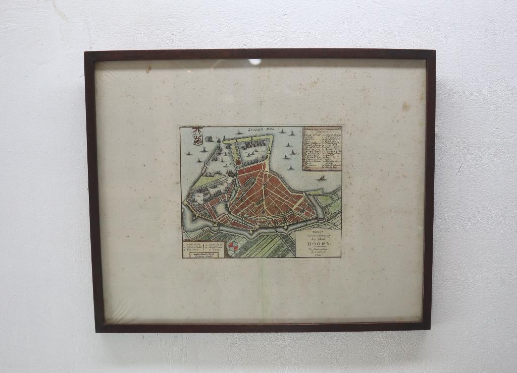 Antieke gravures stadsplattegrond Hoorn Tirion 1743, Antiek en Kunst, Kunst | Etsen en Gravures, Ophalen of Verzenden