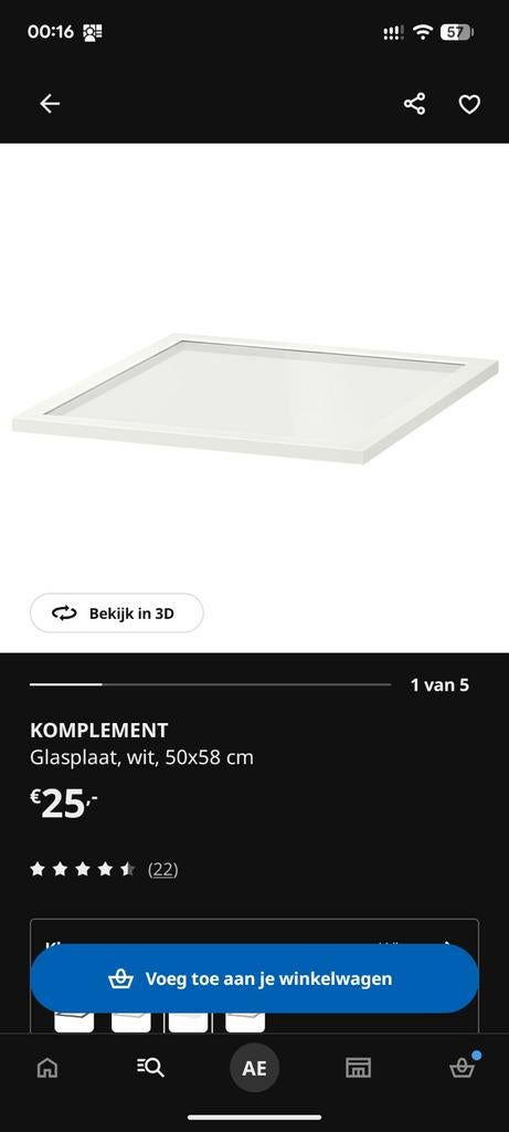 Ikea Pax glasplaat 50x58 cm - Nieuw!, Ophalen, Met plank(en), Nieuw, 50 tot 100 cm