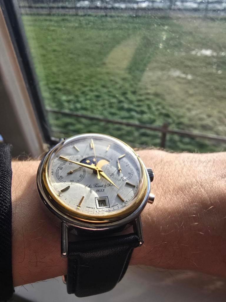 Vintage Polshorloge - Chs Tissot & Fils 41005 Moon Phase, Sieraden, Tassen en Uiterlijk, Horloges | Heren, Gebruikt, Polshorloge