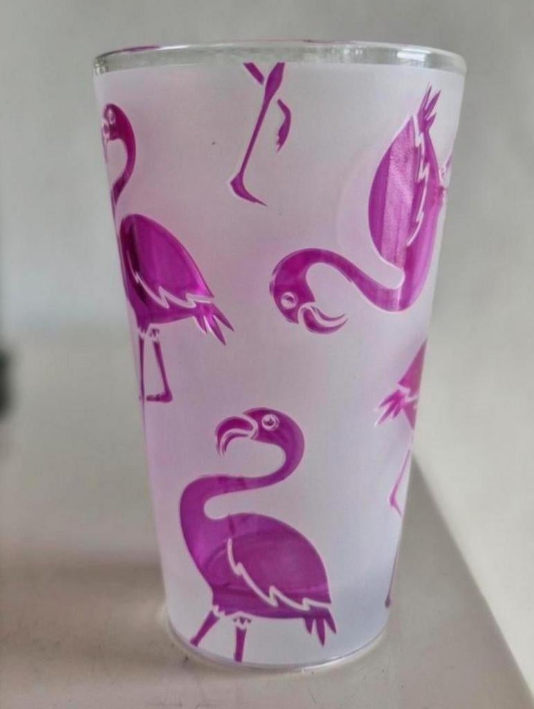 Glas Cerve met Flamingo's, Ophalen of Verzenden, Zo goed als nieuw, Frisdrankglas