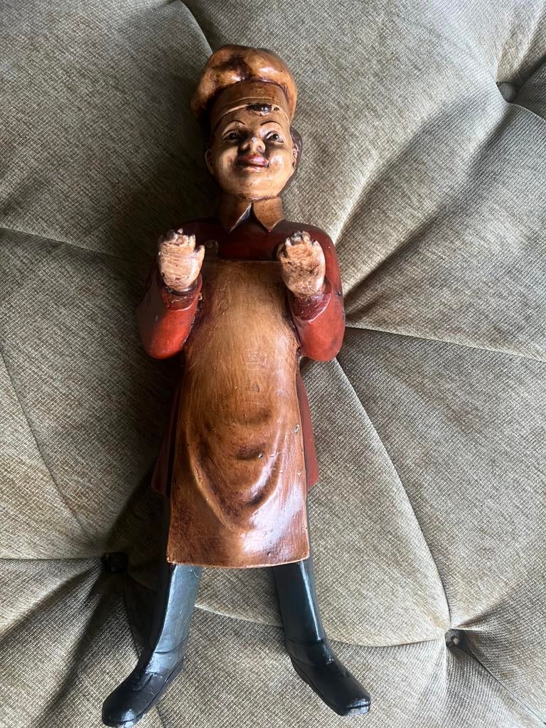 Vintage Houten Beeldje Kok / Bakker jaren ‘70., Ophalen of Verzenden