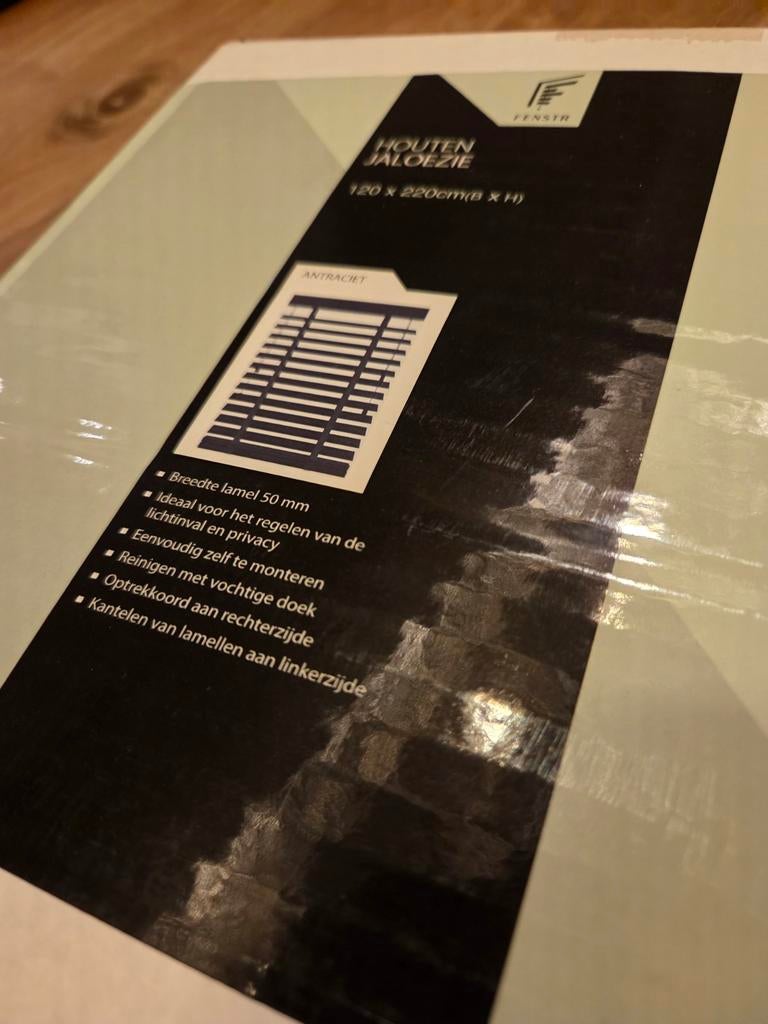 Antraciet houten jaloezie 120x220cm - Nieuw in verpakking, Ophalen, 100 tot 150 cm, 200 cm of meer, Nieuw