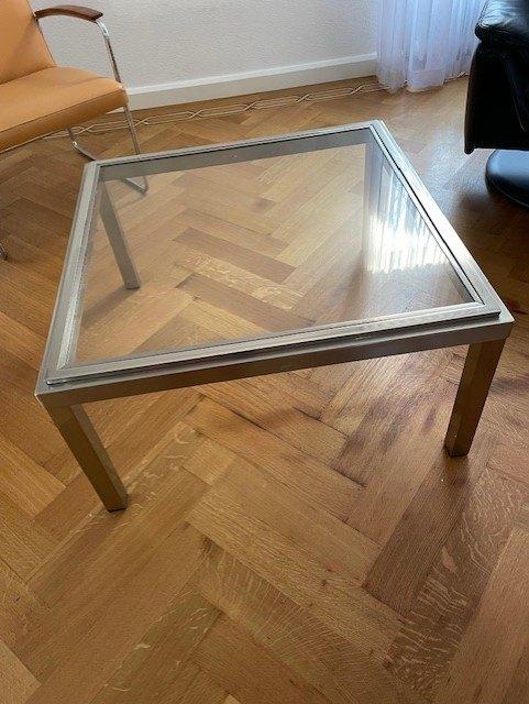 Vintage salontafel in chroom en glas, Huis en Inrichting, Tafels | Salontafels, Ophalen, Gebruikt, 50 tot 100 cm, Vierkant