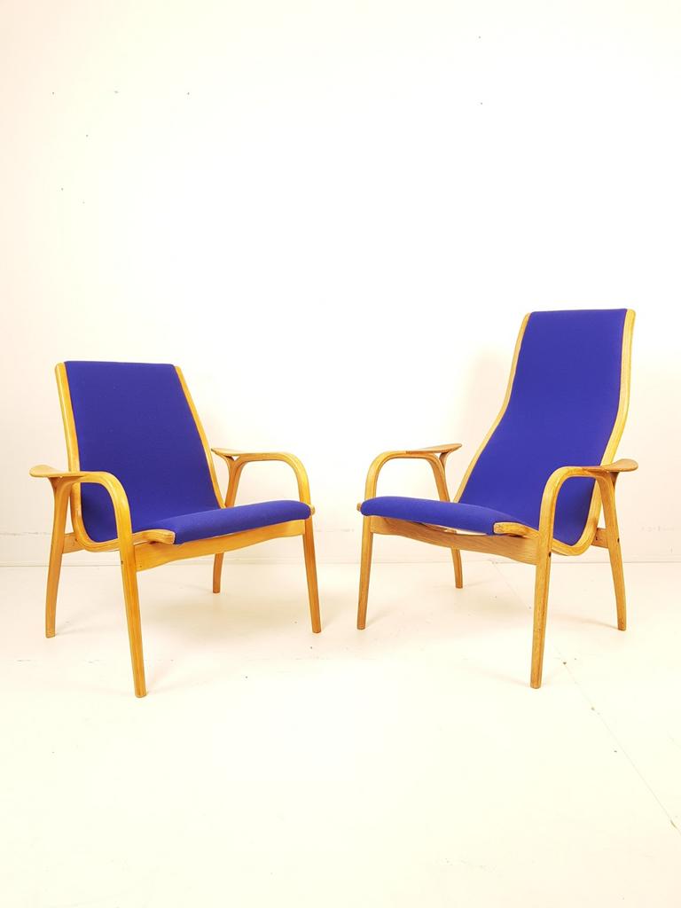 Yngve Ekström fauteuils opknappers ploegstof kobalt blauw, Gebruikt, ., 75 tot 100 cm, Ophalen of Verzenden