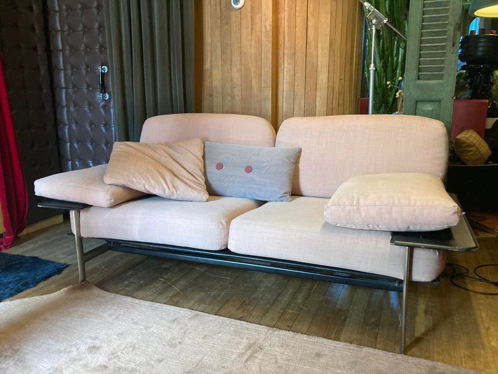 B&B ITALIA vintage design bank zwart leer, roze stoffering, Gebruikt, Minotti flexform maxalto molteni vitra ligne roset roche bobois