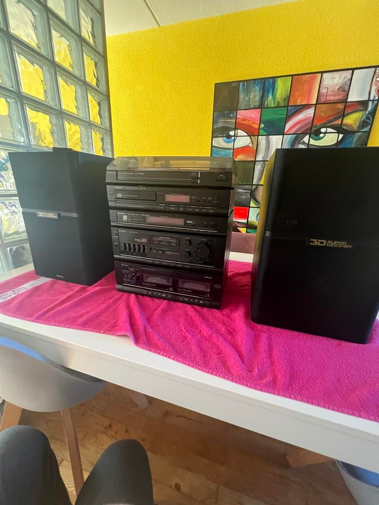 Hitachi stereo-set met platenspeler en speakers, Gebruikt, Cassettedeck, Losse componenten, Ophalen