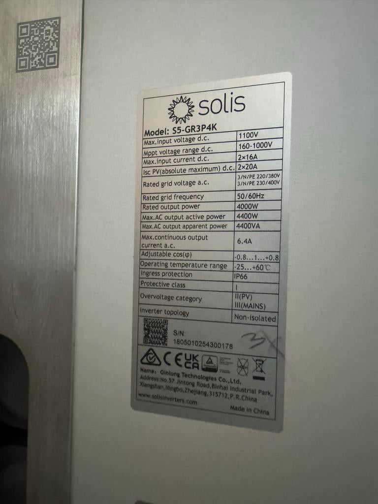 Solis S5-GR3P4K omvormer 4KW, Ophalen, Zo goed als nieuw, Overige typen