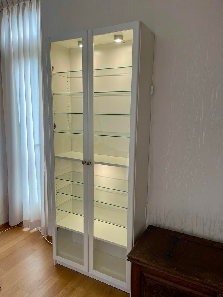 IKEA Billy Vitrinekast wit met verlichting, Ophalen, Met plank(en), 200 cm of meer, 50 tot 100 cm