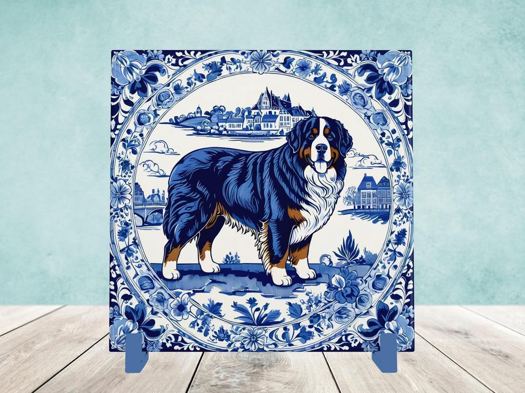 Berner sennenhond Delfts Blauwe tegel incl houder, Ophalen of Verzenden, Nieuw