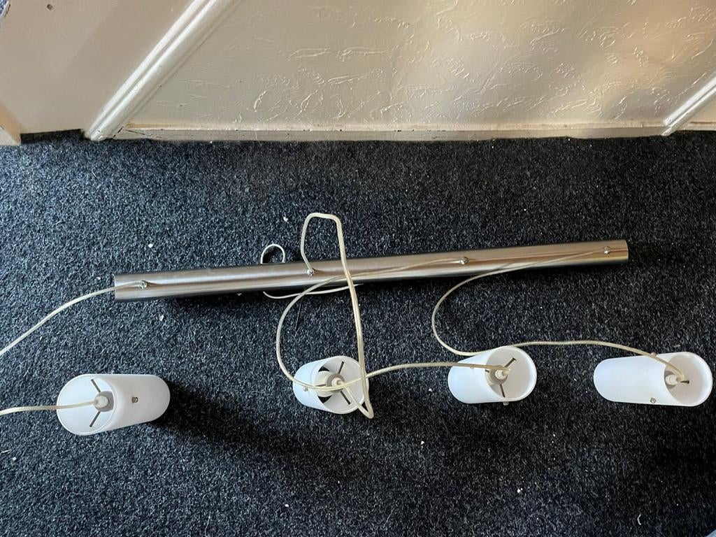 Mooie verstelbare hanglamp met 4 kelken, Ophalen, Gebruikt, 50 tot 75 cm, Glas