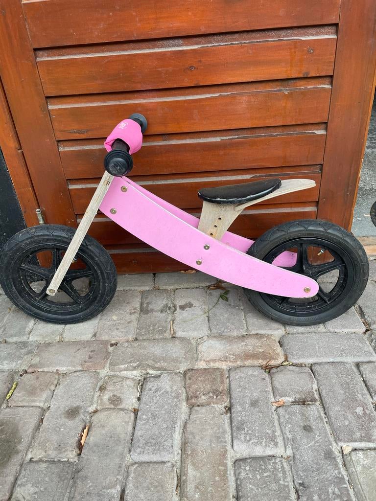 Roze houten loopfiets, Ophalen, Gebruikt, Loopfiets