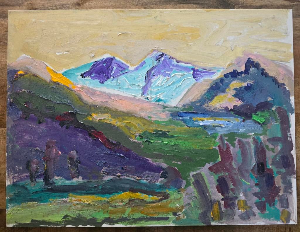 Schilderij P.C. Kuiper - Expressief berglandschap, Ophalen of Verzenden