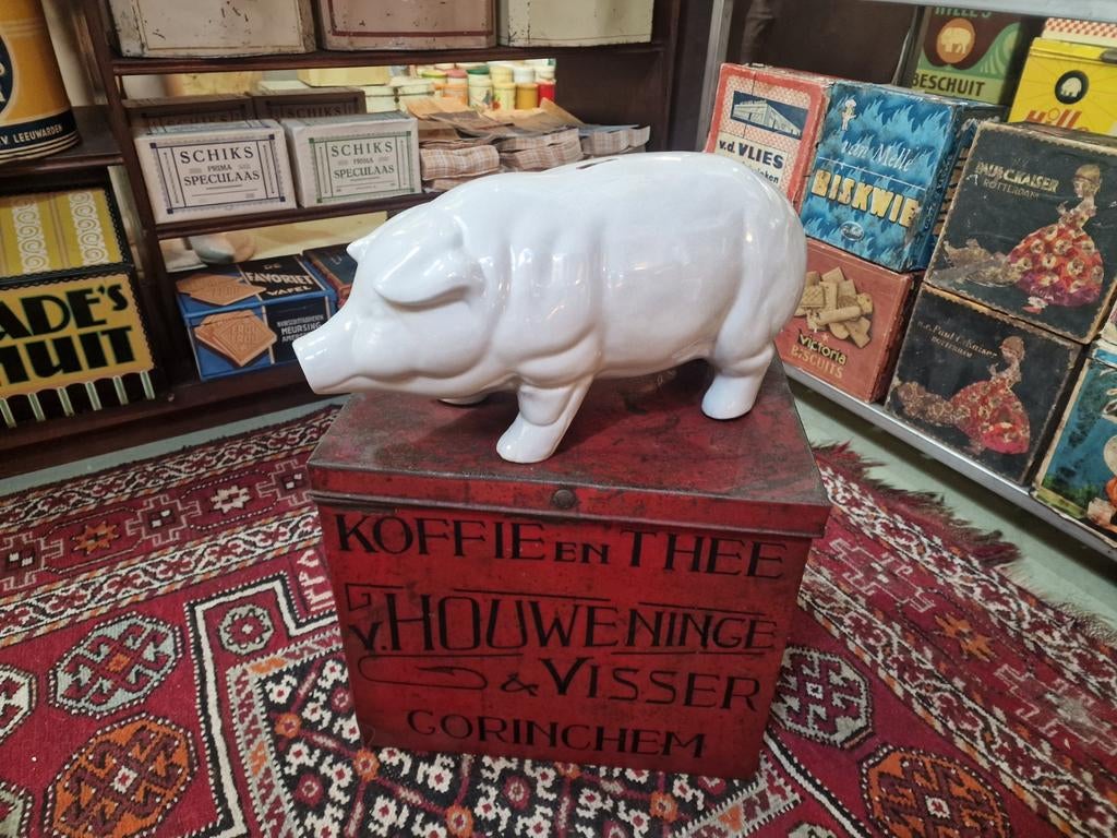 Vintage groot keramiek Spaarvarken, Verzamelen, Spaarpotten, Gebruikt, Dier, Steen, Aardewerk of Keramiek, Ophalen of Verzenden