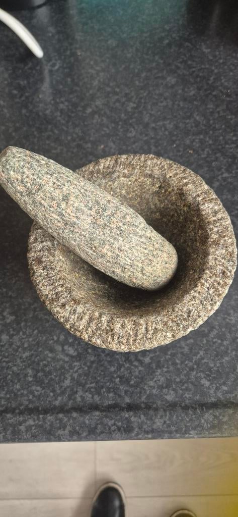 Robuuste granieten vijzel en stamper, Ophalen of Verzenden, Gebruikt