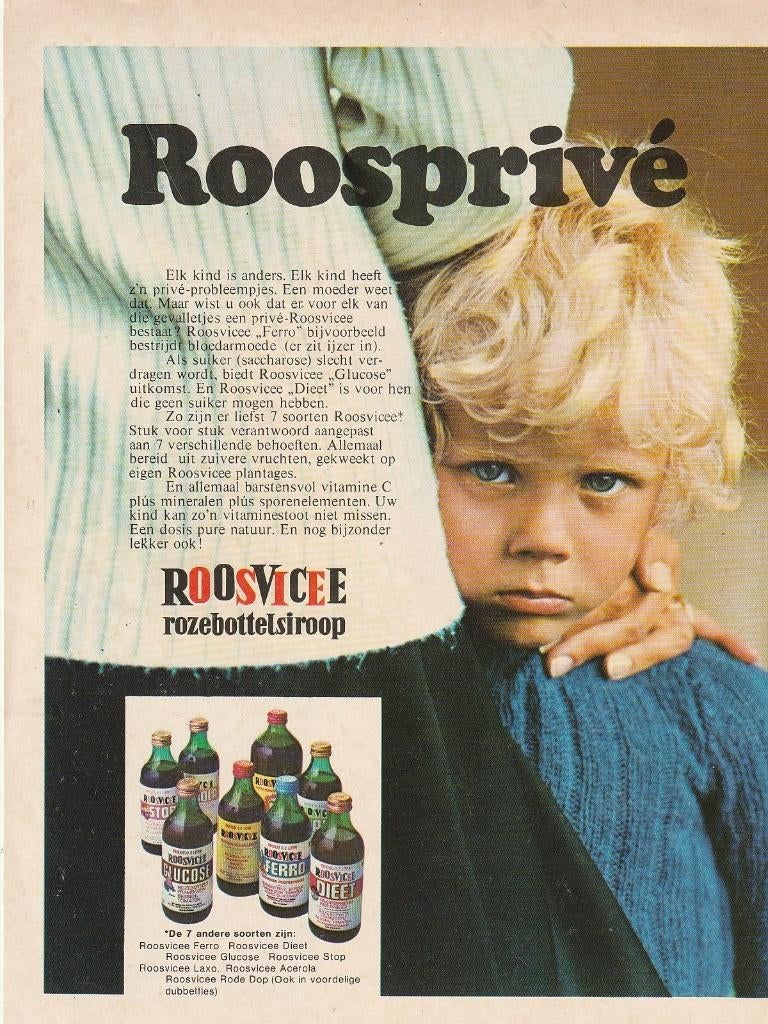 Retro reclame 1973 Roosvicee siroop jongetje probleempjes, Verzamelen, Retro, Verzenden, Overige typen