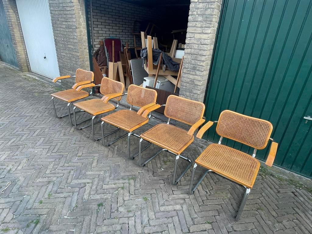 Vintage Marcel breuer Cesca webbing eetkamerstoelen, Ophalen of Verzenden, Gebruikt, Bruin