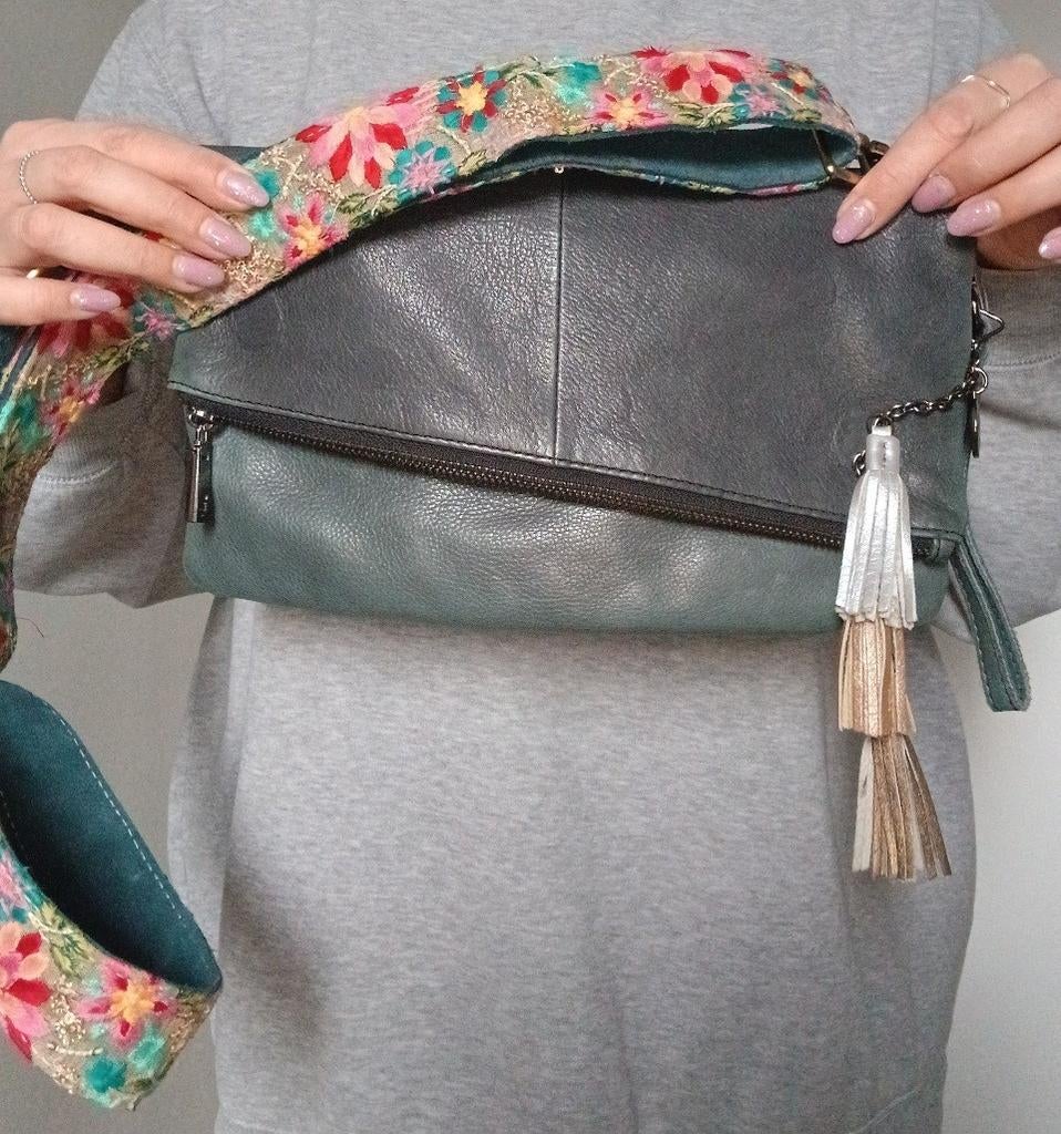 Abbacino italiaanse echt leer tas turquoise blauw groen, Verzenden, Zo goed als nieuw, Blauw, Leer