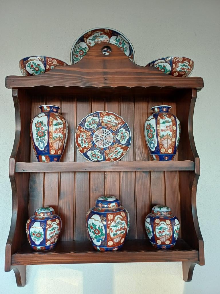 Antieke Japanse Imari Porseleinen Set met Houten Rek, Antiek en Kunst, Antiek | Porselein, Ophalen
