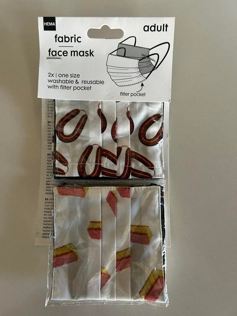 Hema nieuwe mondkapjes in de verpakking rookworst tompouce, Verzenden, Nieuw