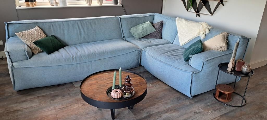 Blauw/ grijze Trendhopper hoekbank, Huis en Inrichting, Banken | Complete zithoeken, Ophalen, Stof