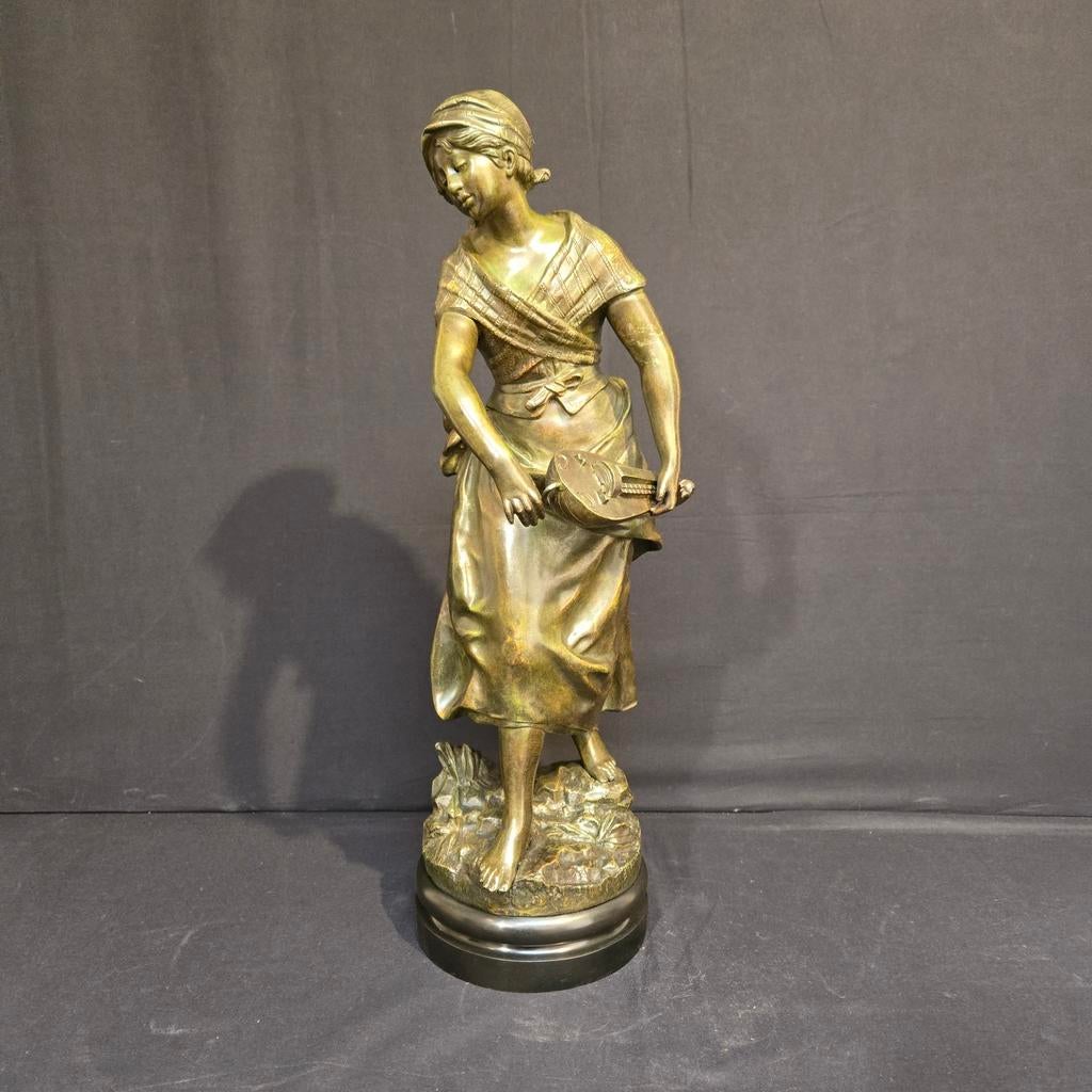 Bronzen beeld van: august moreau( 1834-1917 ), Antiek en Kunst, Ophalen of Verzenden