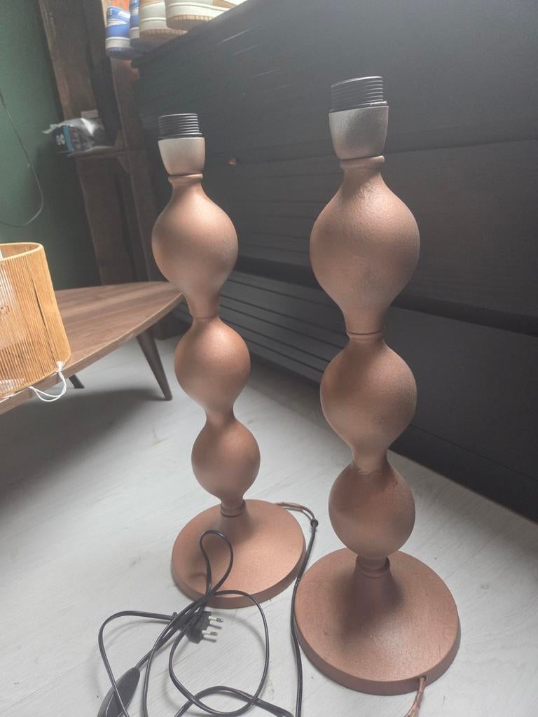 Set van 2 bronzen tafellampen in Eric Kuster stijl, Gebruikt, 50 tot 75 cm, Ophalen of Verzenden, Metaal