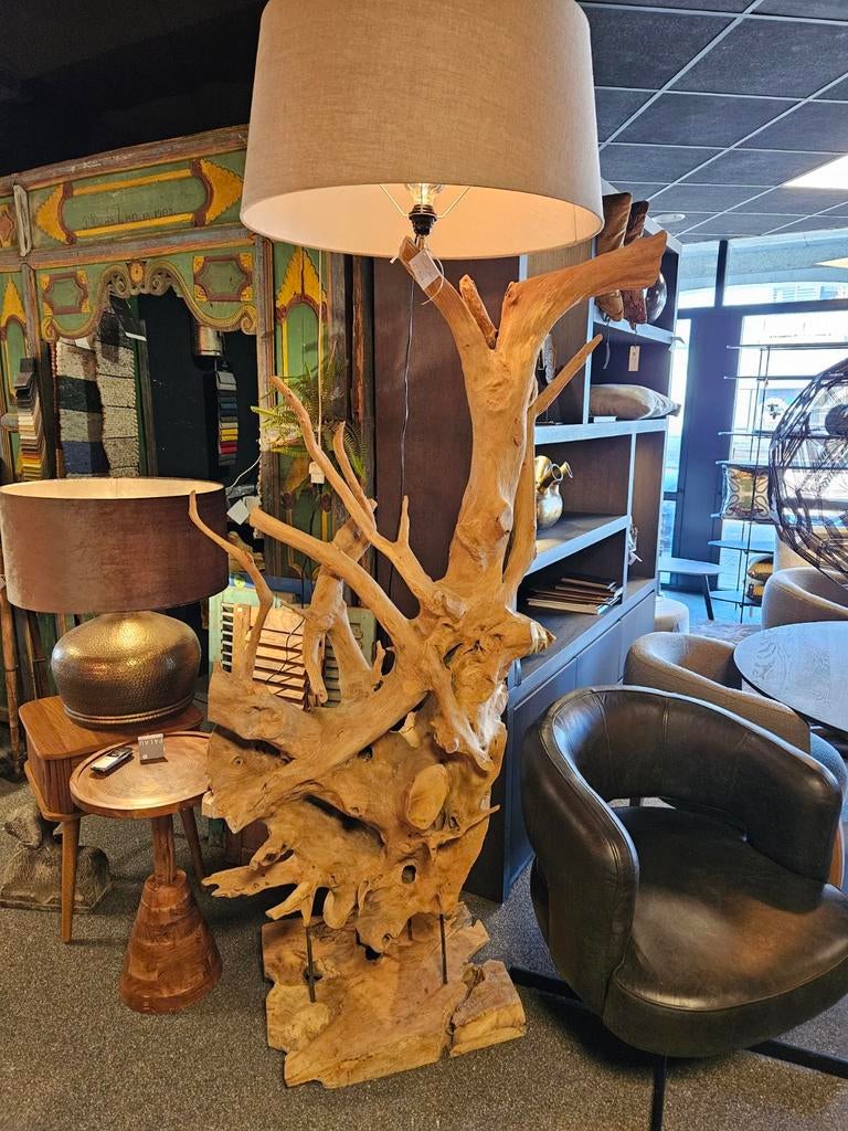 Vloerlamp teak oud hout uniek xxl, Ophalen of Verzenden, Hout