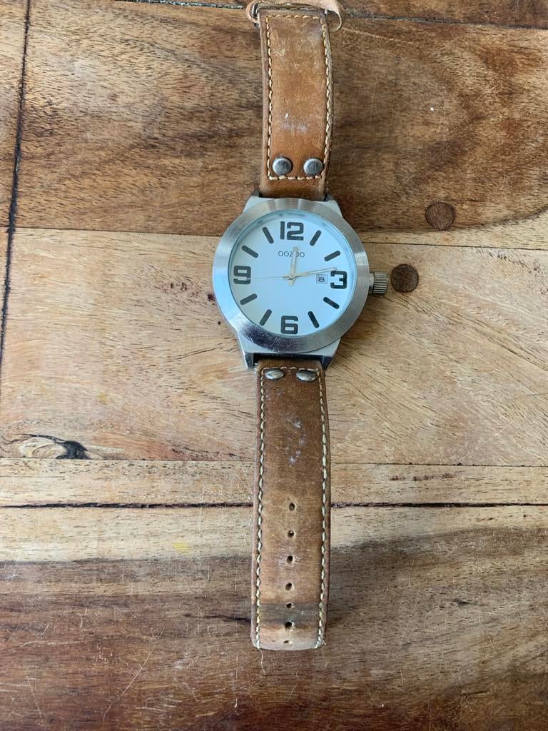 Ooozoo horloge met leren bandje, Overige merken, Staal, Polshorloge, Ophalen of Verzenden