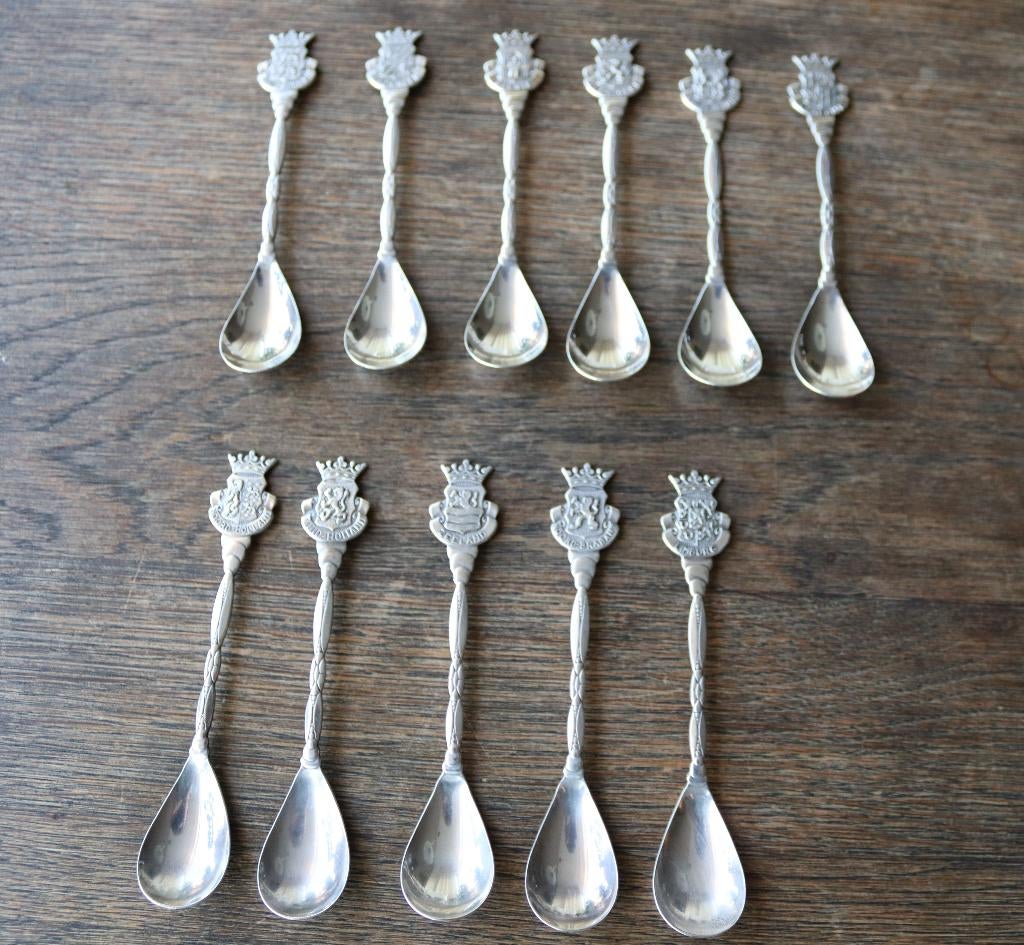 Theelepeltjes elf provinciën, verzilverd, Gebruikt, Verzilverd, Ophalen of Verzenden, Metaal