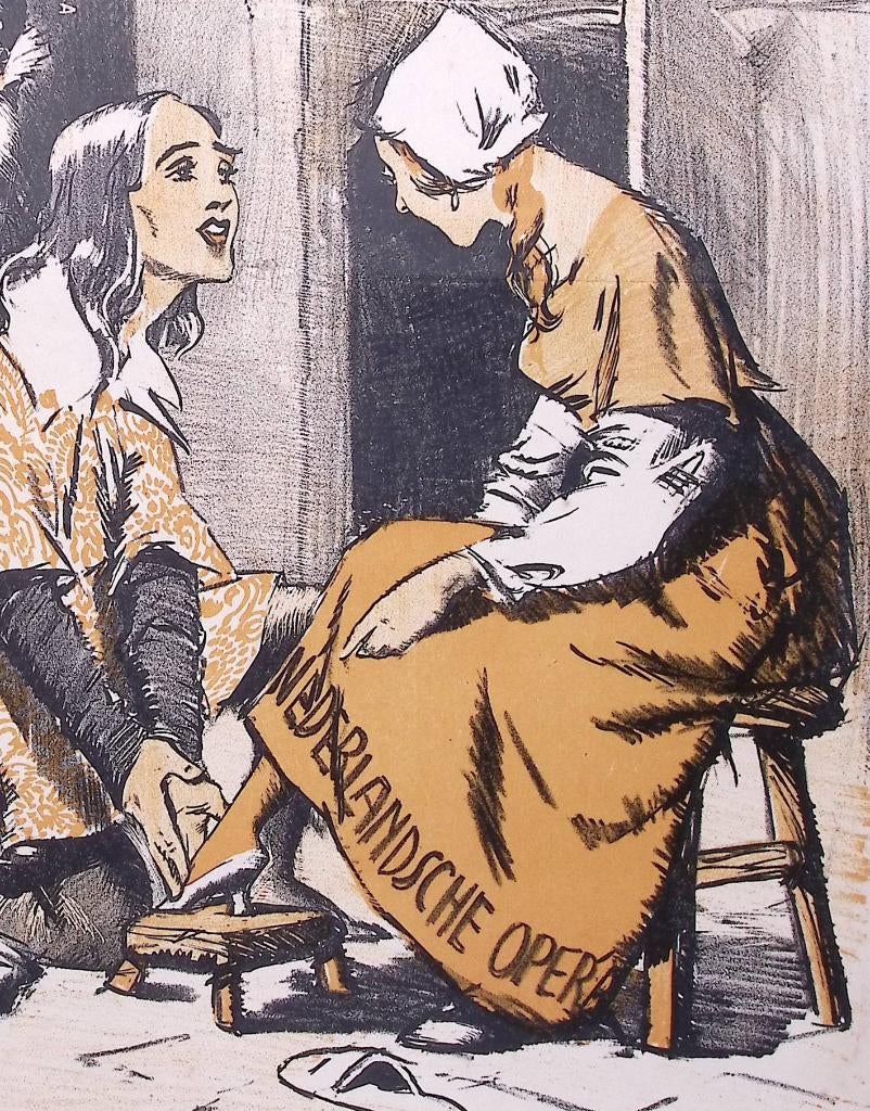Spotprent over Nederlandse opera tijdens Eerste Wereldoorlog, Antiek en Kunst, Kunst | Litho's en Zeefdrukken, Ophalen