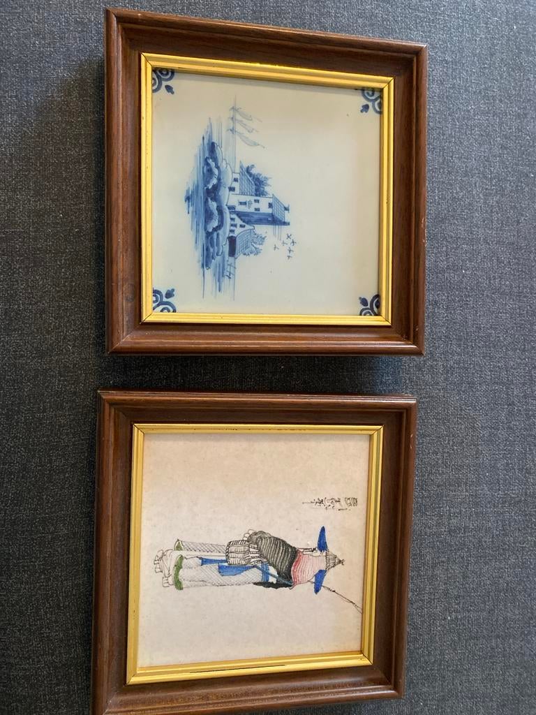 Makkum aardewerk tegeltjes in lijst, Antiek en Kunst, Ophalen of Verzenden