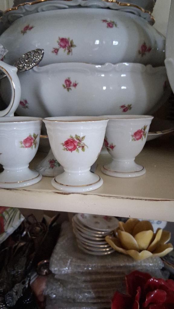 Eierdopjes met roze roosjes Seltmann Weiden Bavaria Marie L., Ophalen of Verzenden