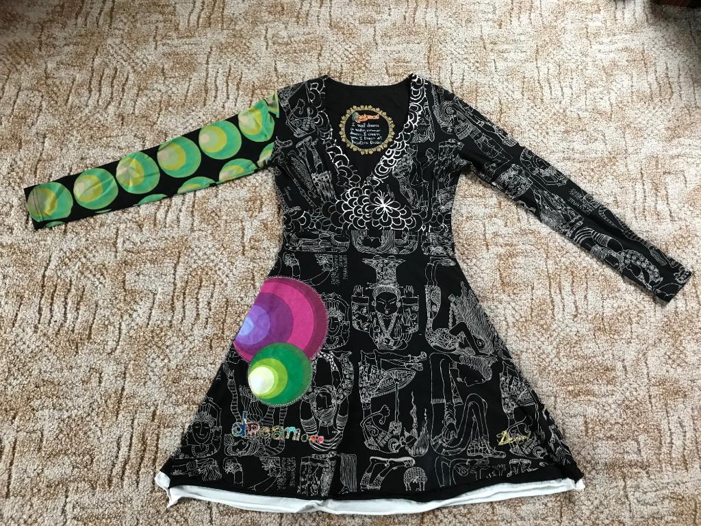 Desigual jurk lange mouwen maat m 91 cm lang, 34 cm middel, Ophalen of Verzenden, Gedragen, Zwart, Boven de knie