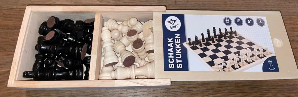 Engelhart Games Schaakstukken, essenhout houten kist schaken, Ophalen of Verzenden, Zo goed als nieuw