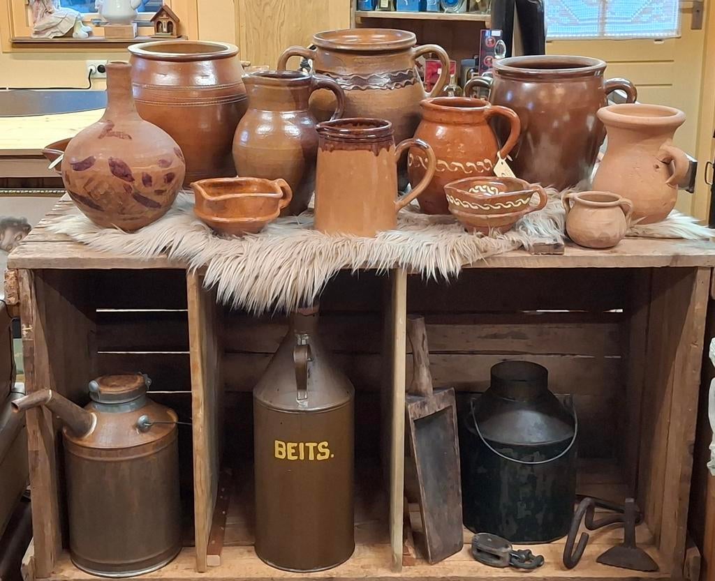 Oud Frans Aardewerk Gres Potten, Kannen en Testen,Slibdecor, Antiek en Kunst, Antiek | Keramiek en Aardewerk, Ophalen of Verzenden