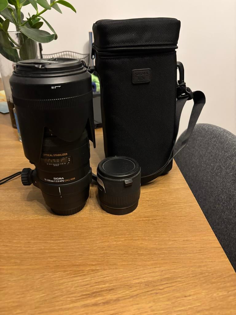 Sigma 70-200 2.8 APO EX lens, tas en 2x teleconverter -Canon, Audio, Tv en Foto, Fotografie | Lenzen en Objectieven, Gebruikt