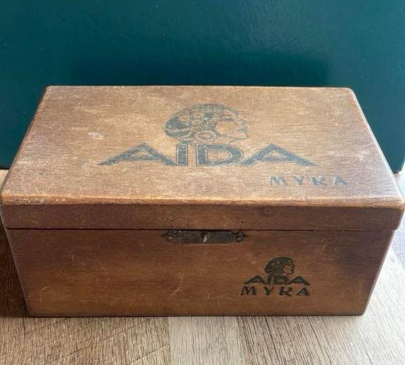 Vintage houten sigaren kistje Aida “Myra” 1920-1950, Ophalen of Verzenden, Gebruikt, Tabaksdoos of Verpakking