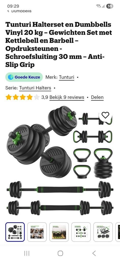 Tunturi Halterset en Dumbbells Vinyl 20 kg, Ophalen, Zo goed als nieuw