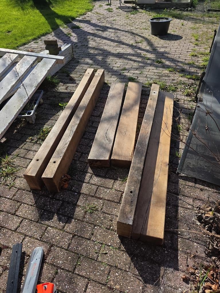 6 massief eiken balken, 100x195 mm, Ophalen