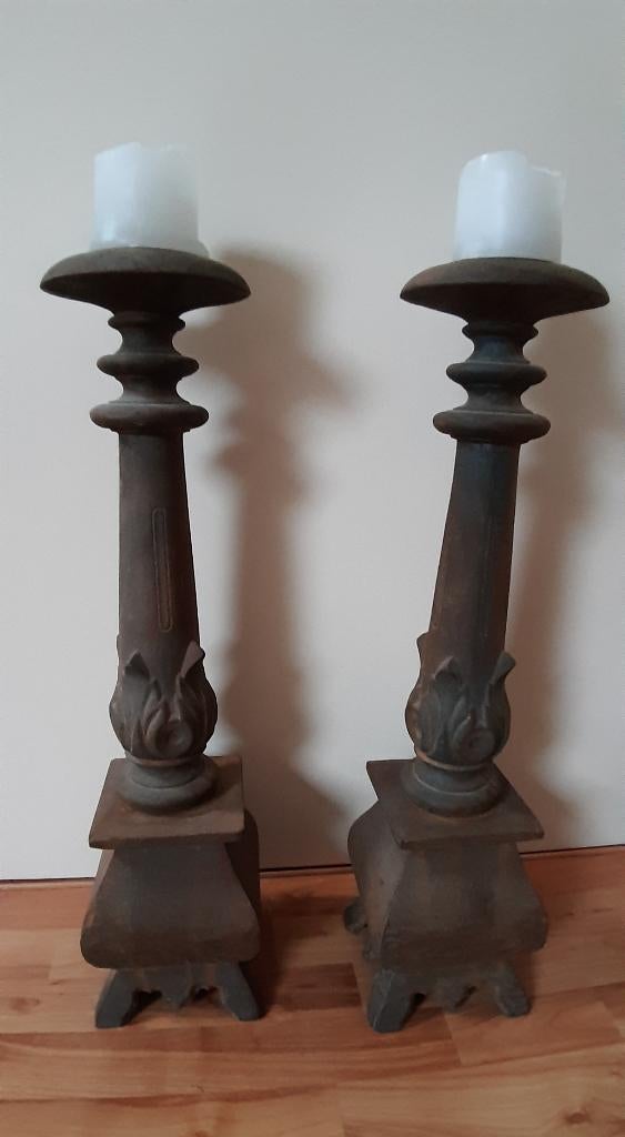 Robuuste Gietijzeren Hoge Kandelaars 2st, Ophalen, 50 tot 75 cm, Bruin, Zo goed als nieuw