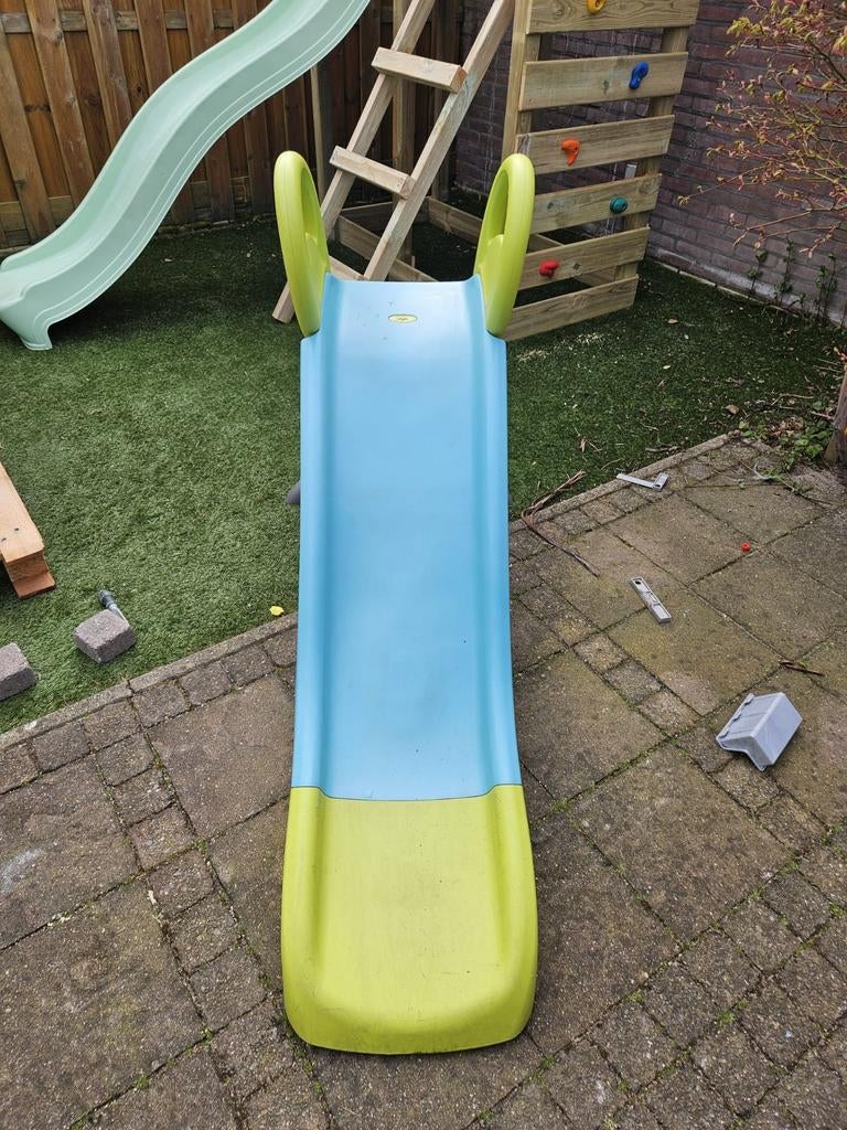 Smoby glijbaan blauw en groen (met tuinslang aansluiting), Ophalen