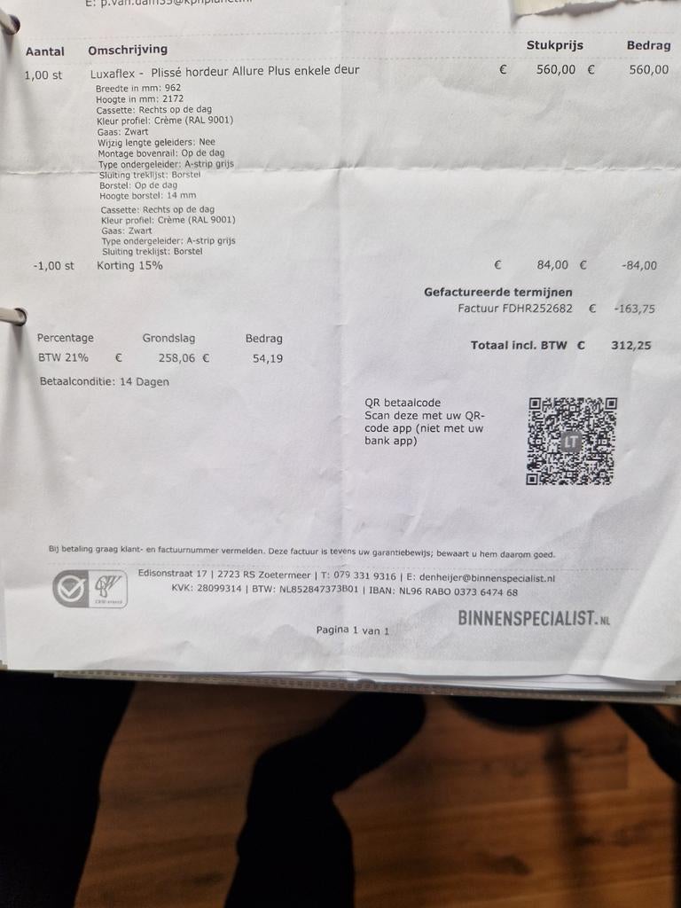 Luxaflex plissé hordeur Allure Plus enkele deur, Ophalen of Verzenden