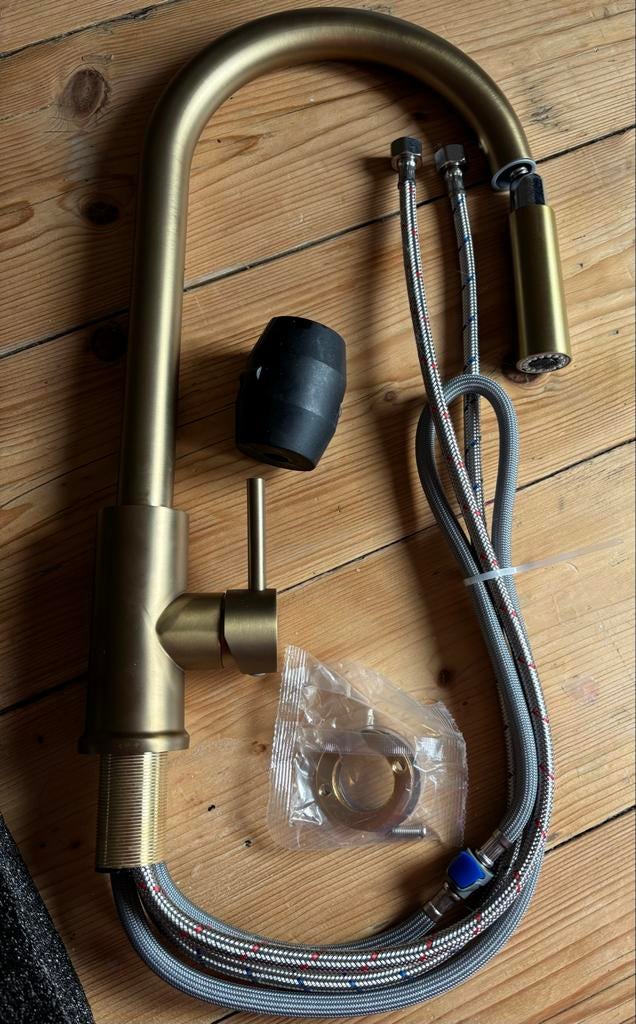 RVS goudkleurige Keukenkraan met Uittrekbare Sproeikop, Overige typen, Goud, Nieuw, Ophalen of Verzenden