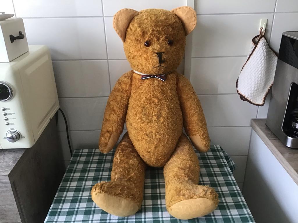 Grote Vintage Teddybeer 80 cm - Stro Gevuld, Antiek en Kunst, Antiek | Speelgoed, Ophalen of Verzenden