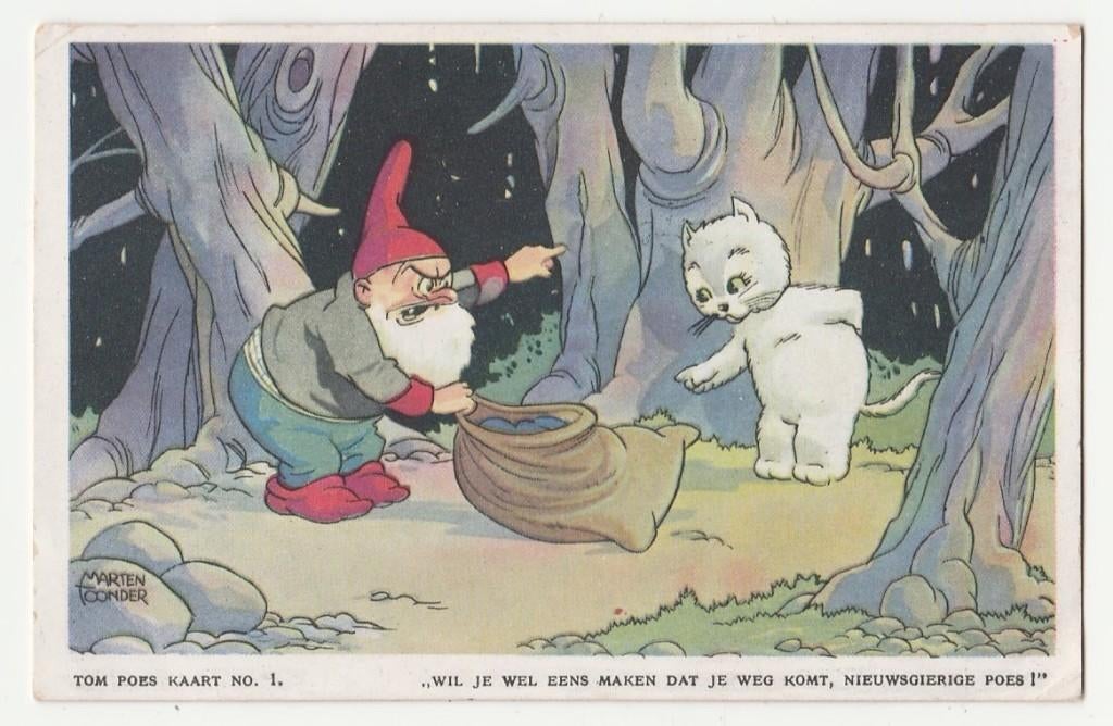 Marten Toonder.  Tom Poes.  Ned. Striptekenaars.  Kabouters., Verzamelen, Verzenden, 1940 tot 1960, Gelopen, Overige thema's